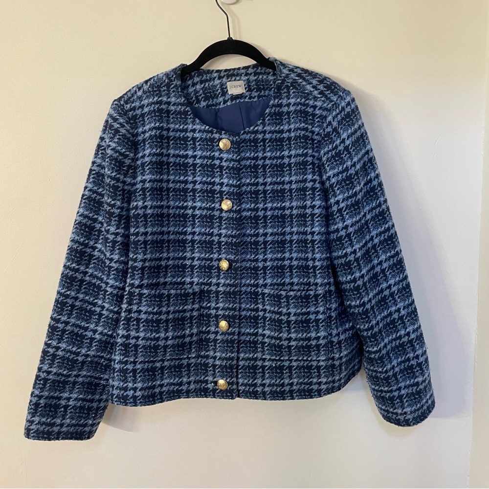 J.Crew Factory Lady Jacket Baltic Blue Boucle Tweed 16 - Picture 3 of 7